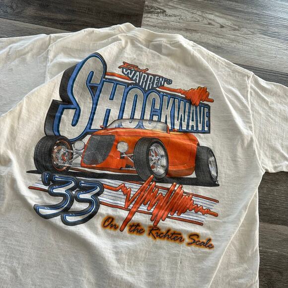 Vintage 1990s Warren Motorsports‎ Orange Blue Shockwave Muscle Car Hot Rod Shirt - Picture 8 of 8